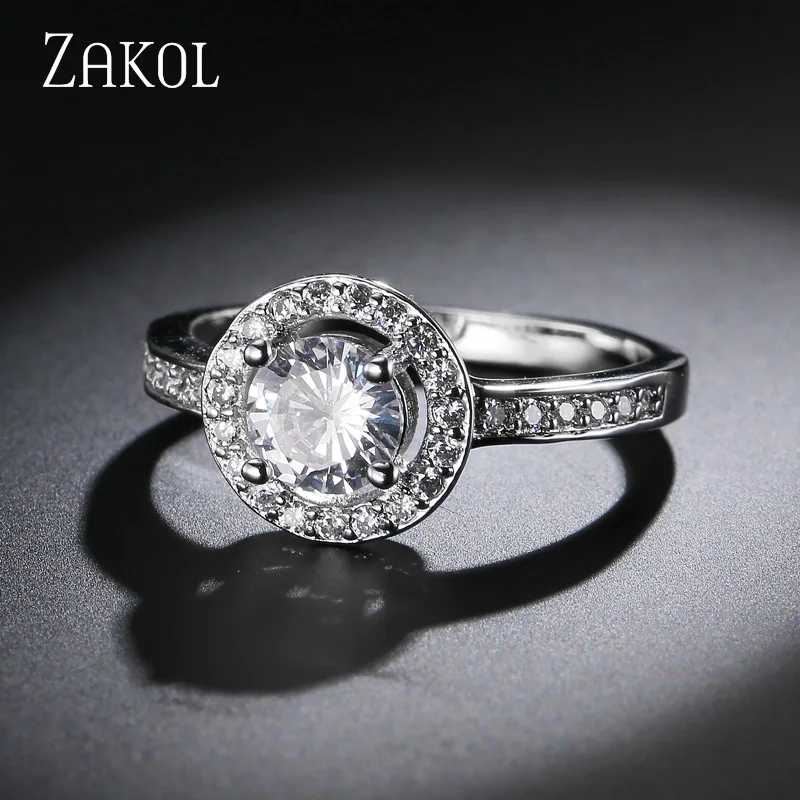 ZAKOL изысканное высококачественное круглое обручальное кольцо с кубическим
