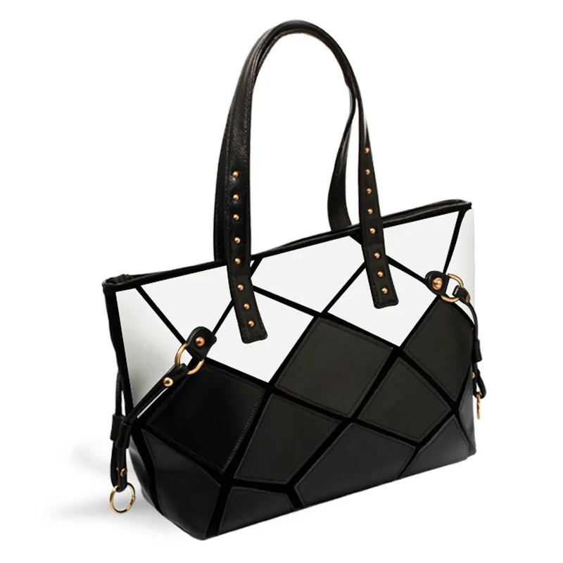 

2019 Patchwork Square Handbag New High Quality PU leather Shoulder Bag Large Women Fashion Totes black white leopard