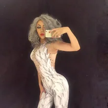 Блестящие стразы, перо, комбинезон с принтом, шикарный комбинезон украшенный кристаллами, сексуальный костюм, Nigjtclub, вечерние, для шоу, празднования, наряд для сцены