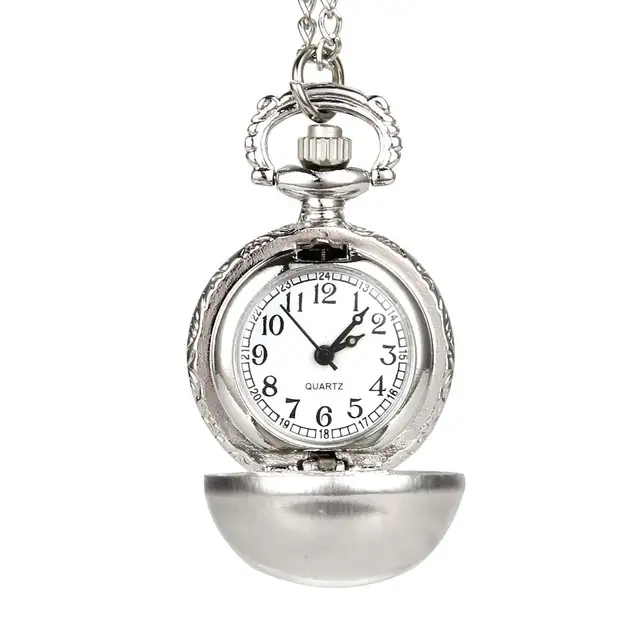 Retro Silver Color Round Ball Quartz Fob Pocket Watch with Sweater Necklace Chai Retro Silver Color Round Ball Quartz Fob Pocket Watch with Sweater Necklace Chai