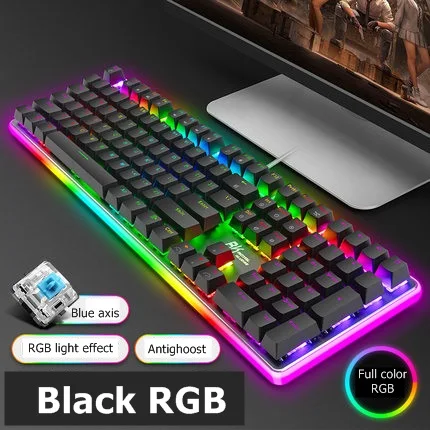 ROYAL KLUDGE RK918 USB Проводная RGB подсветка Механическая игровая клавиатура макро Программирование с различными эффектами подсветки - Цвет: Black Blue Axis