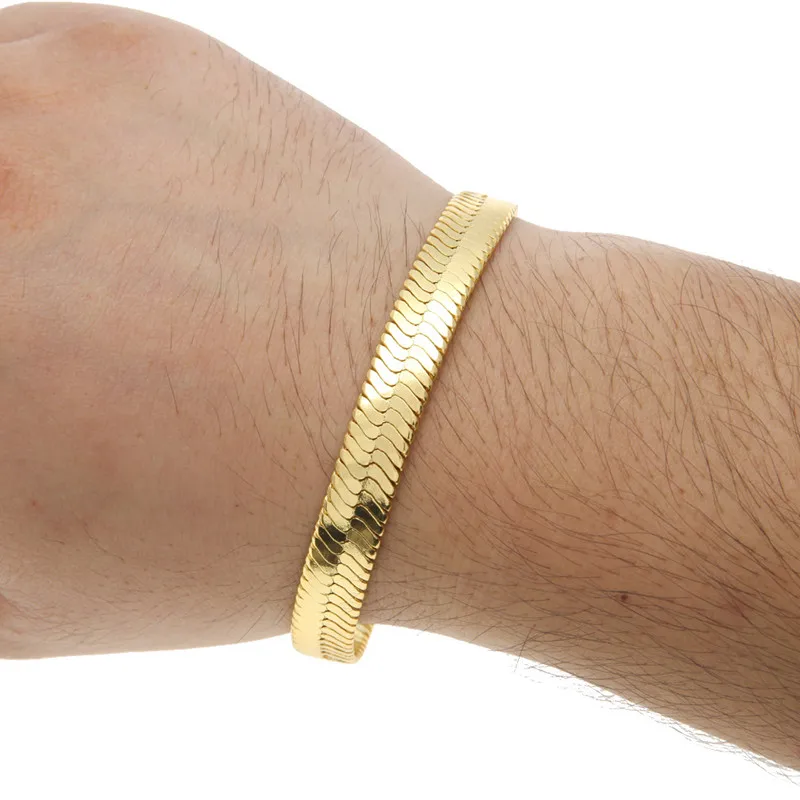 10mm wide 20cm flat snake chain bracelet real yellow gold filled