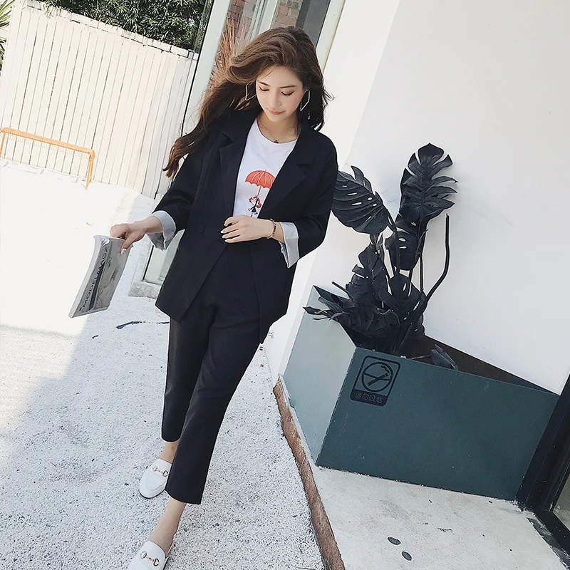 Women Pant suits suit female autumn new OL slim double-breasted Blazers suit+casual pants two-piece Women's Set Women Pant suits suit female autumn new OL slim double-breasted Blazers suit+casual pants two-piece Women's Set
