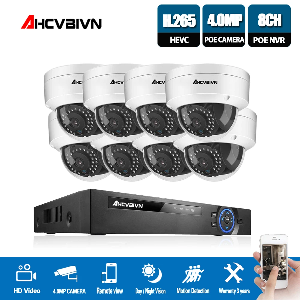 

Home 8CH 5.0MP POE NVR Audio Record CCTV Security System 4.0MP In /Outdoor Dome PoE IP Camera IR P2P Video Surveillance Kit
