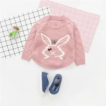 SFM-041 новые зимние детские свитера Свитер для девочек Повседневное Стиль девушка хлопок Длинные рукава с рисунок с кроликами свитер