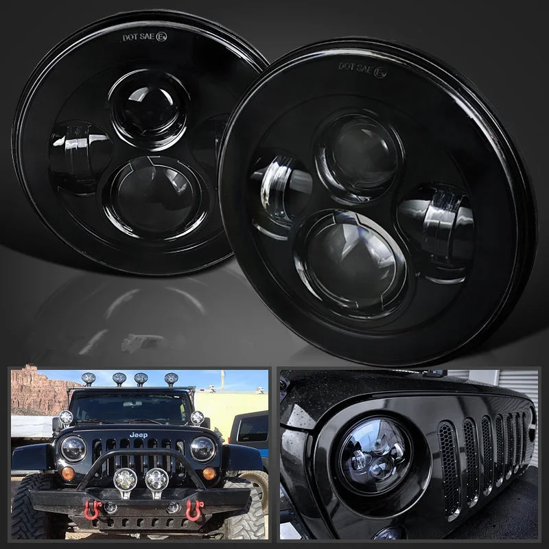 2x For Jeep Wrangler 7inch Inch Round H13 H4 45W LED Projector Headlights BLACK