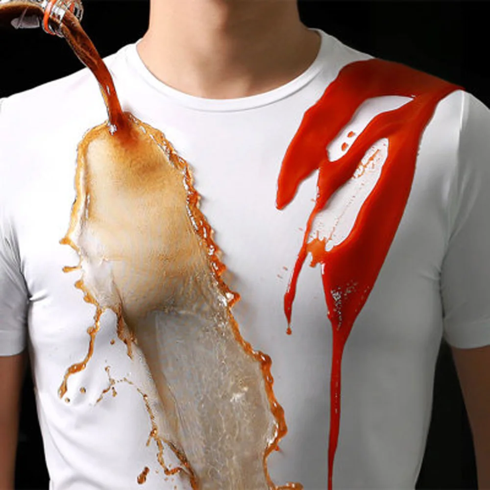 

Waterproof Men T Shirt Creative Stainproof Breathable Antifouling Quick Dry Top Short Sleeve Sports T Shirt