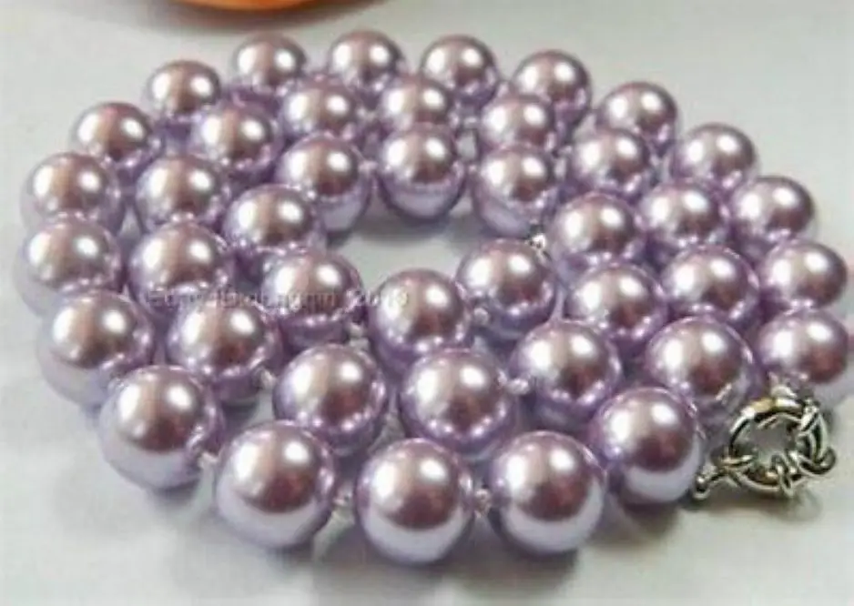 

Beautiful! 10MM Lavender Sea Shell Pearl Necklace AAA^^^@^Noble style Natural Fine jewe FREE SHIPPING