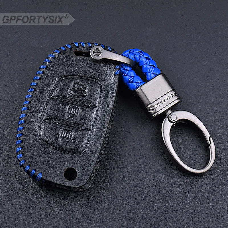 

Leather Car Key Fob Cover Case Set Keychain For Hyundai Tucson Creta ix25 i10 i20 i30 Verna Mistra Elantra 2015 2016 2017 2018