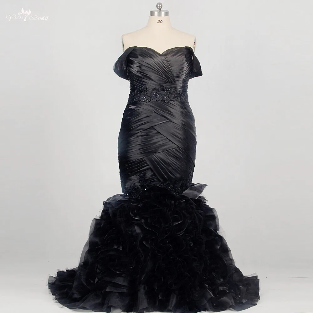 RSW1160 реальные фотографии Yiaibridal с открытыми плечами оборками юбка органза Черный Русалка Свадебные платья