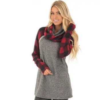 

Womens Long Sleeve Floral Pullover Long Tops Turtleneck Plaid Casual T Sweatshirt for Ladies