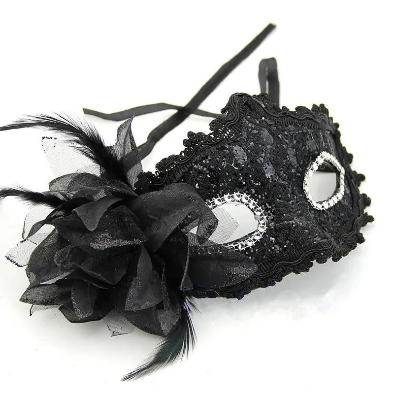 

Masquerade Ball Eye Mask Feather - VENETIAN PARTY FANCY DRESS CARNIVAL Lace Masks Black Red Silver White Upper Half Face Mask