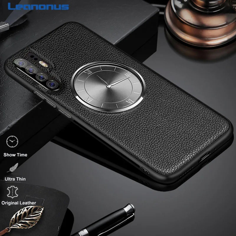 

For Huawei P30 Pro Case Luxury Tempered Glass Clock Time Cover Original Leather Case for Huawei P20 Pro Mate 20 Pro Coques