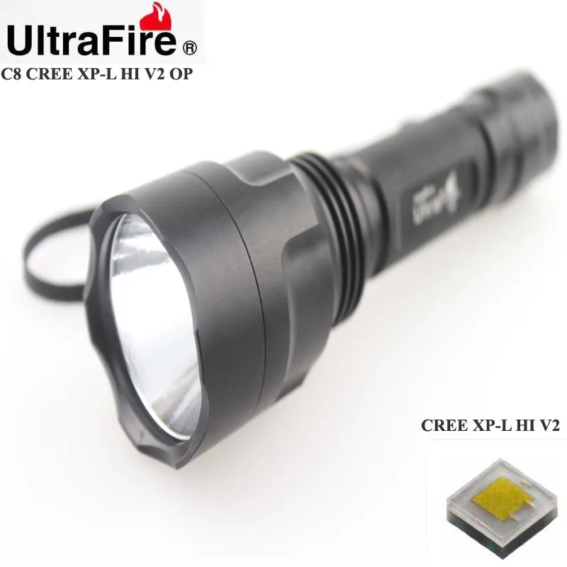 

U-F C8 CREE XP-L HI V2 1600lm Cool White Light 3-Mode OP LED Flashlight (1 x 18650)