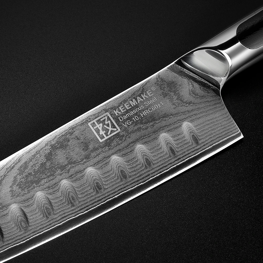 KEEMAKE 7 дюймовый нож Santoku кухонный шеф повара 73 слоя дамасская сталь VG10 режущие