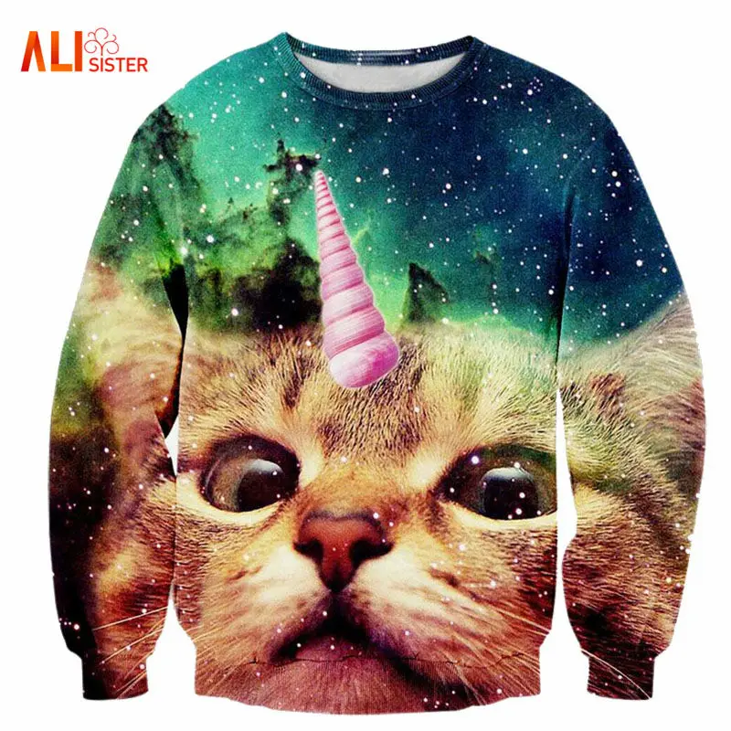 Alisister 2019 New Fashion Men/women's Unicorn Cat Hoodie Winter/autumn 3d Galaxy Sweatshirts Clothes Harajuku Animal Sweatshirt