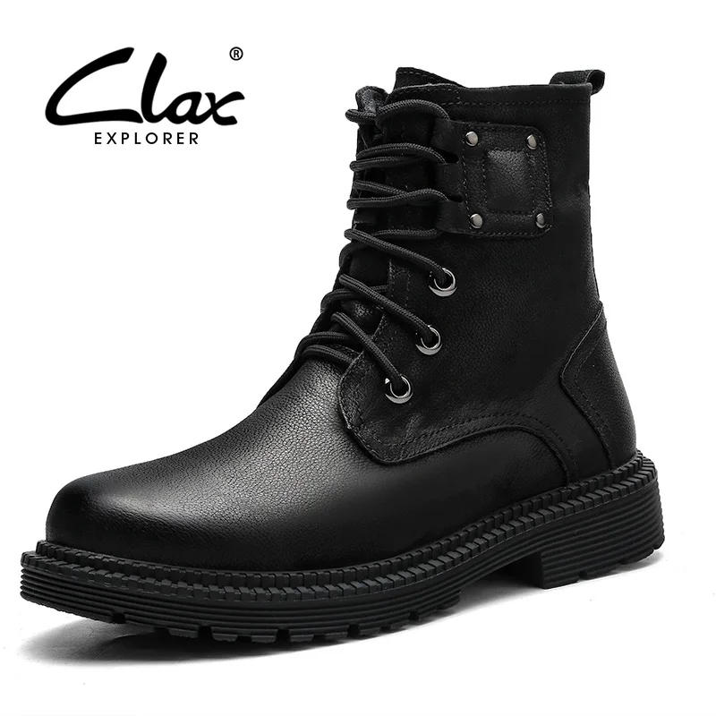 

CLAX Mens High Boots Genuine Leather Autumn Casual Motorcycle Boots Male Shoe Winter Boot Fur Warm Snow Shoes