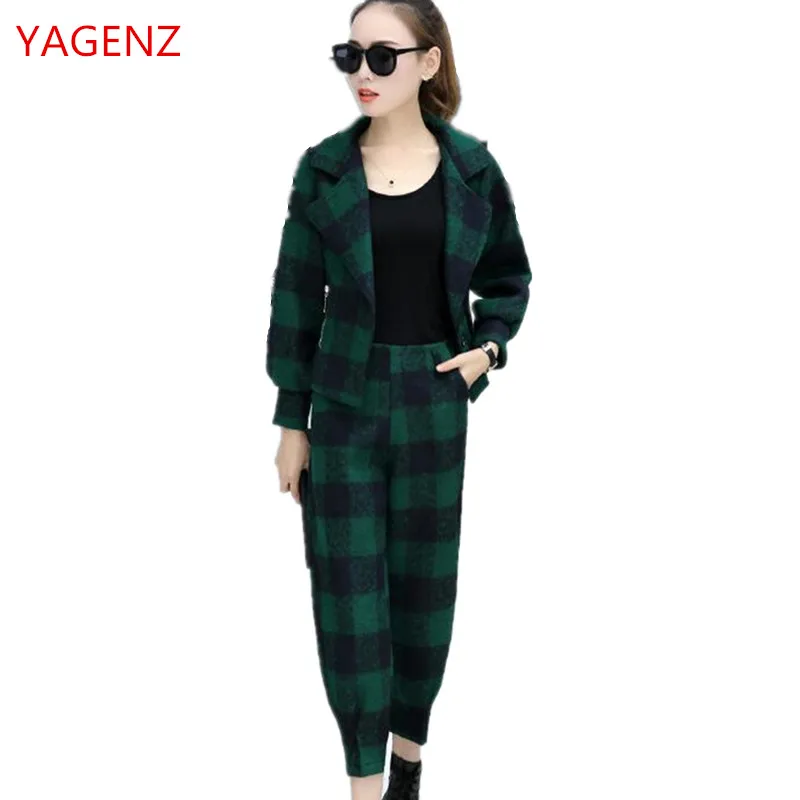 

Fashion Women 2 piece set grid Two piece set top and pants Imitation cashmere leisure Spring/elegant Female clothes elegant 3730