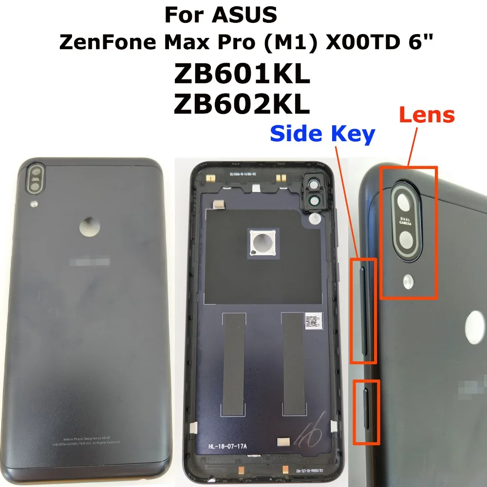 

100% Orig New 6"For ASUS ZenFone Max Pro (M1) ZB601KL ZB602KL X00TD Rear Back Door Housing Battery Cover + Lens Side Key