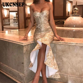 

UKCNSEP Evening Party Dress Embroidery Strapless Sexy Summer Dress Trumpet vestidos verano 2020 Party Women Bandage Dress