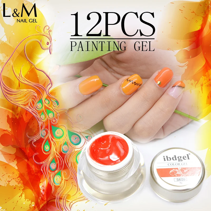 12 Pcs Painting Gel Nail Polish ibdgel Brand Glitter DIY Paint Design Color Nail Art Salon Gel