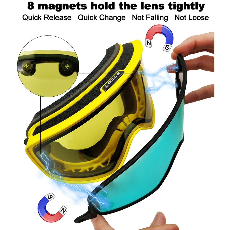 LOCLE Ski Lens Magnetic Dual-use Outer Lens for Snowboard Goggles Night Skiing Anti-fog UV400 Men Women Ski Glasses