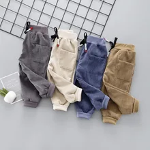 Весенние однотонные вельветовые Длинные повседневные брюки с карманами и высокой талией для маленьких мальчиков детские спортивные штаны для отдыха