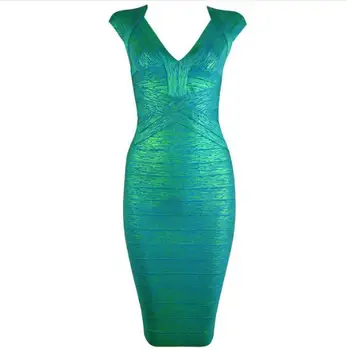 

High Quality Sexy V Neck Brozing Knee Length HL Rayon Bandage Dress 2017 Ladies Elegant Knitted Slim Designer Dress