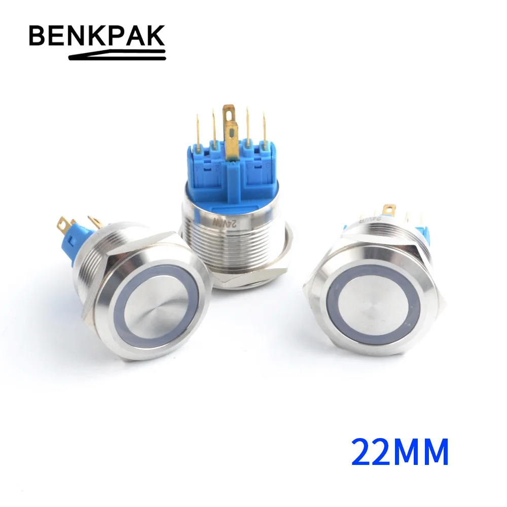 

1PC 19mm Round-Side Momentary Metal Annular Push Button Switch Ring LED Self-Locking/Self-Recovery Waterproof Car Door Button