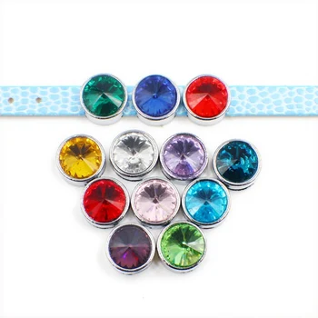 

Crystal Birthstone Season Slide Charms Flat Hole Metal Beads Keeper Fit 8mm Stainless Steel Mesh Bracelets DIY Jewelry Making
