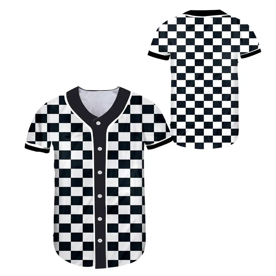 Black White Plaid T-shirt Men Women Sexy Checkerboard V-Neck Hipster Tshirt Streetwear Hip Hop Punk Rock Tee Shirt Custom S-7XL (16)