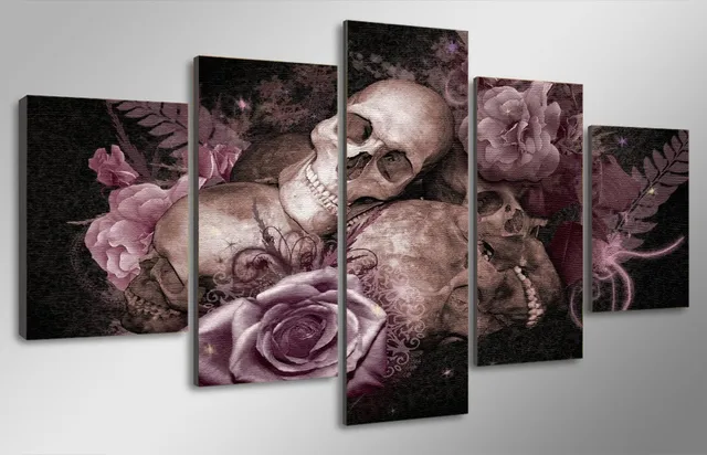 Gothic Rose Skull Mask Skeleton King 5 Panel Canvas Print Wall Art Home Decor