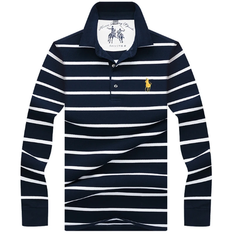 

High quality polo shirt Brand cotton business casual men's polo shirt Spring Autumn Solid Striped Shirt Polo Men