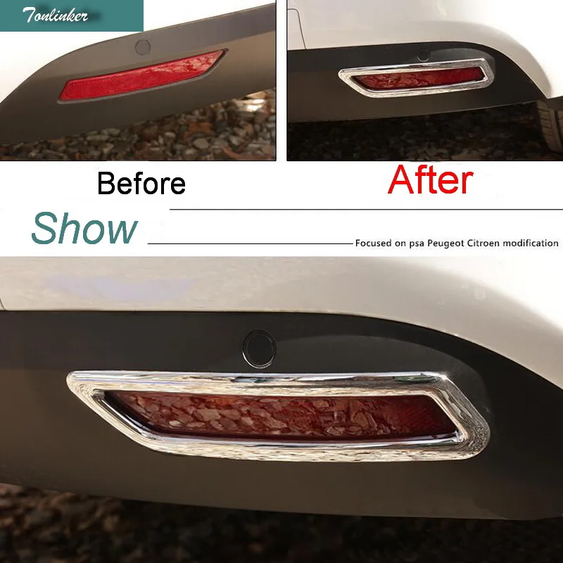 

Tonlinker 2 Pcs DIY Car Styling ABS Chrome rear fog light box stickers Cover Case Stickers For Citroen C4 2016 Accessories