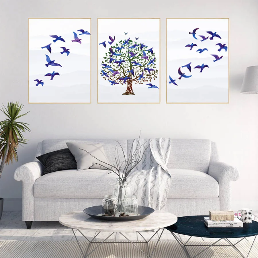 

Landscap Blue Birds Tree Wall Painting For Living Room Modern Poster&Prints Canvas Picture For Bedroom Home Decor Wall Art Mural