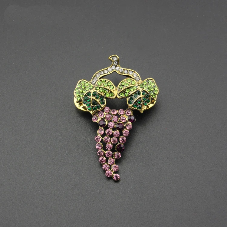 

5pc/lot Wholesale Rhinestone Grapes Shape Brooch Cheap Custom Purple Crystal Jewelry