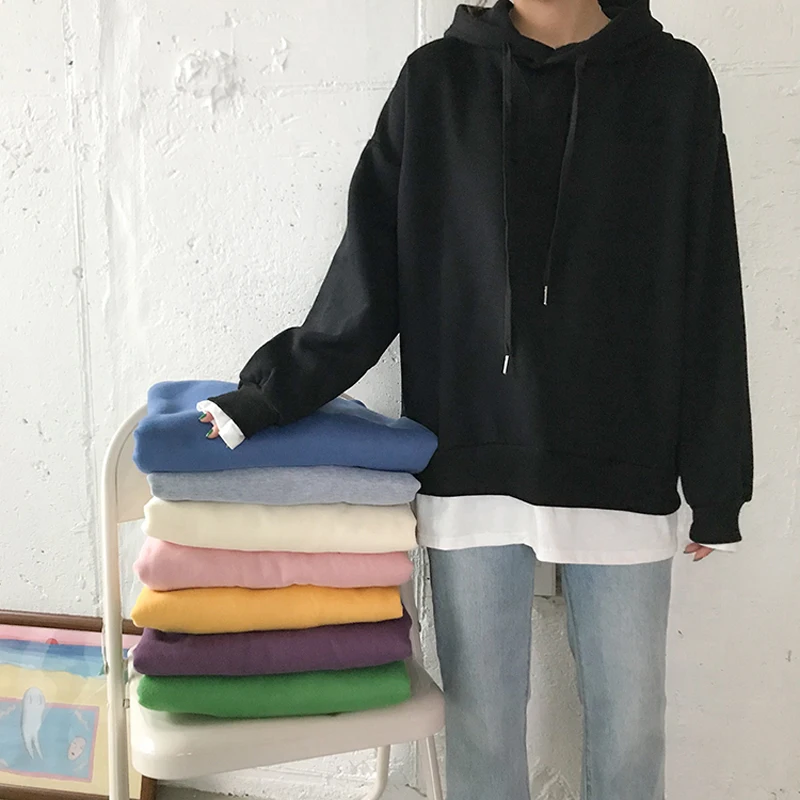 

2019 Winter New Women Casual Sweatshirts Korean Harajuku Patchwork Loose Long Sleeve Fleece Hoodies 8 Colors