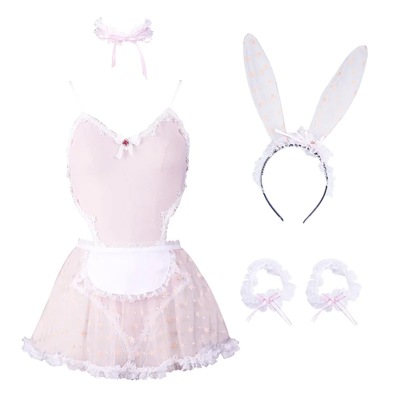 

Fairy Star Print Lace Women Rabbit Bunny Maid Cosplay Costume Party Sexy Erotic Lingerie Outfit Fancy Bodysuit Jumpsuit Babydoll