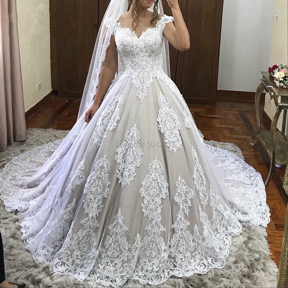 Сексуальное Милое бальное платье с открытыми плечами, свадебные платья, кружевное платье с аппликацией и рукавом, свадебные платья невесты, Vestido