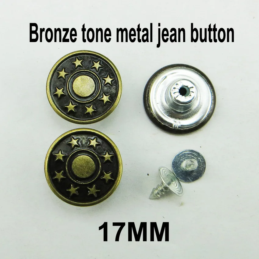 50 шт. 17 мм пистолет черная звезда дизайн металлические джинсы кнопка бренд круглые пуговицы одежда аксессуар MJB-184 - Цвет: bronze tone