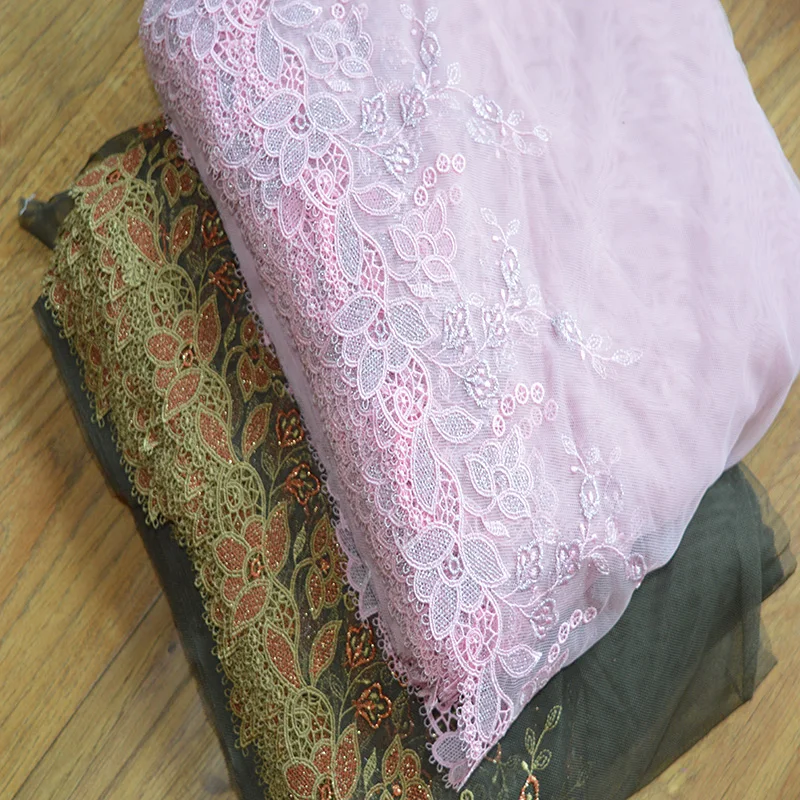 

Free shipping 25CM Width (3yds/lot)Embroide pink and dark green mesh Hight quality lace fabrics embroidered lace trim-m16080602