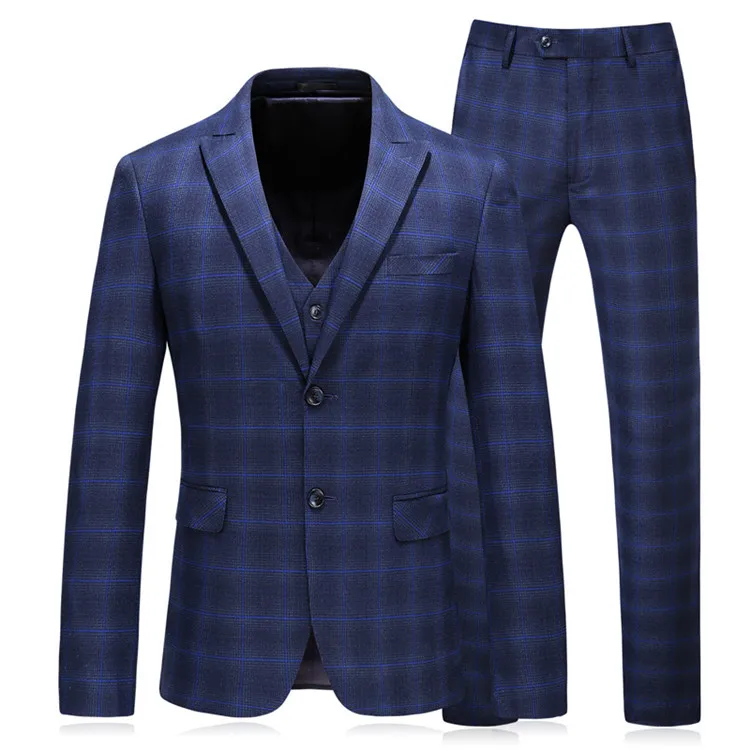 FOLOBE Brand Blue grid Men 2 pcs Suits Blazers Male Tuxedo Business ...