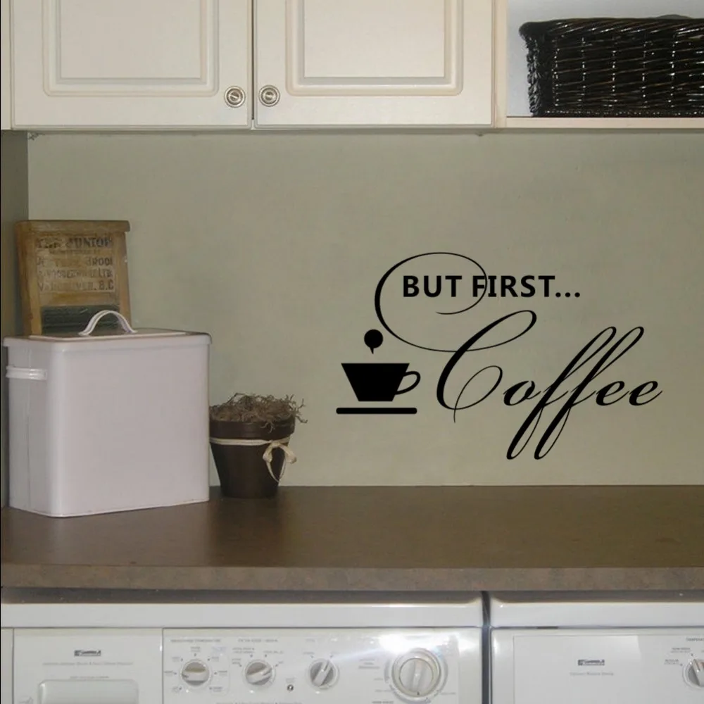 

But First Coffee Quotes Wall Decal Vinyl Art lettering kitchen Sticker for Cafe Restaurant Room Decor