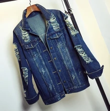 2017 new spring women fashion casual all match Hole denim jacket women long sleeve jean coat
