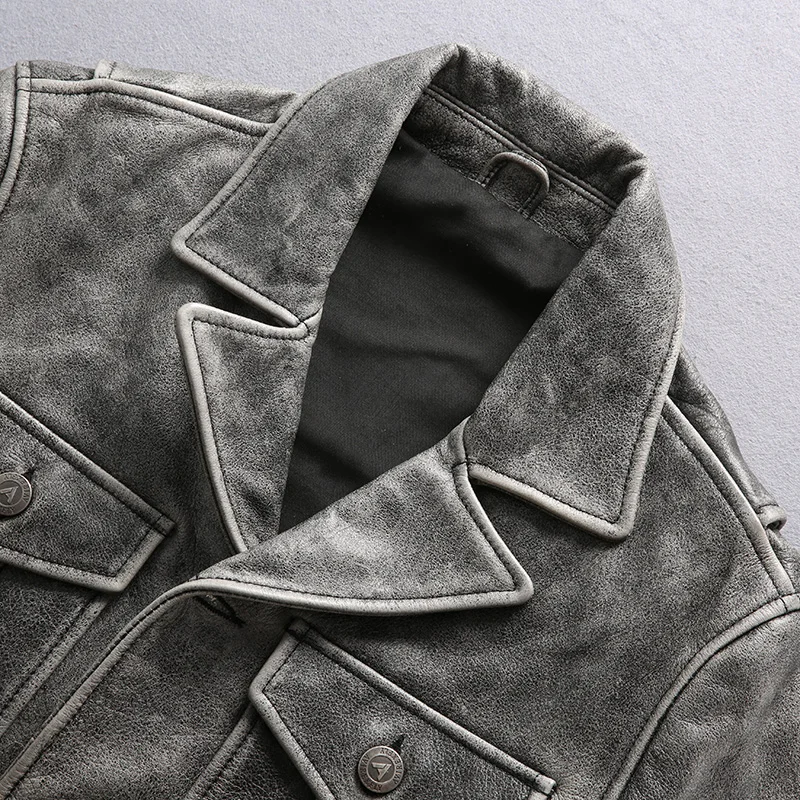 Buy genuine cow skin leather jacket mens casual cowhide leather jacket