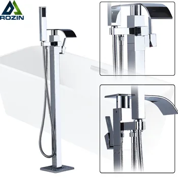 

Free Standing Bathtub Floor Mounted Faucet Tap Set Plastic Hand Shower Waterfall Bath Spout Bath Tub Mixer Tap Chrome Finish