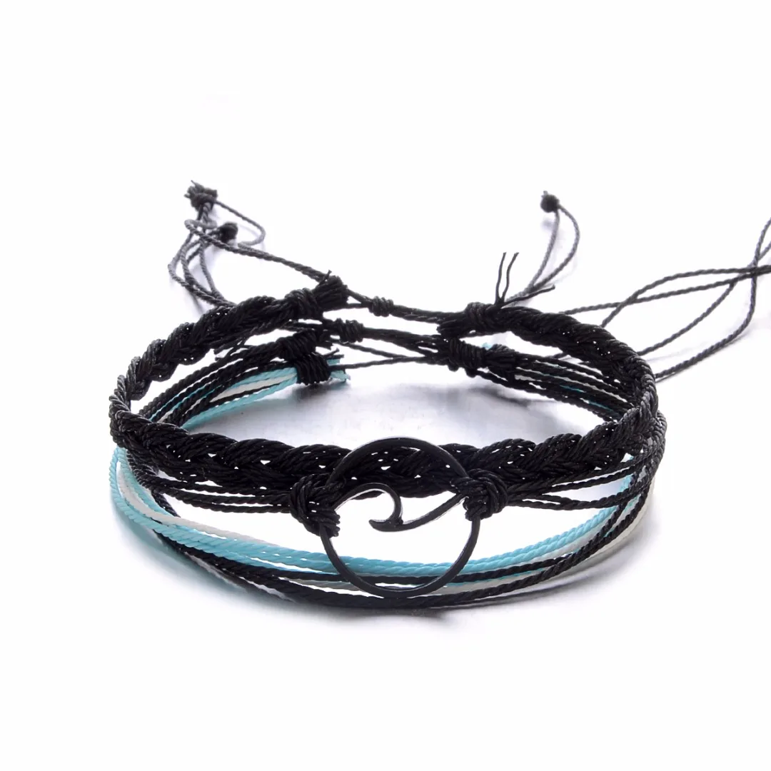 3pcs/set Bohemian Women Wave Bracelets Fashion Weave Rope Chain Set Adjustable Charm Bracelet Bangles Shellhard Boho Jewelry