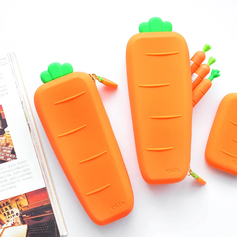 1 шт. простой морковь силиконовый пенал овощей Пенал школьный офис поставки хранения канцелярские товары для детей Подарки