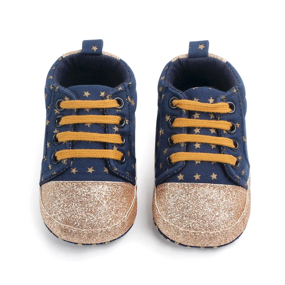 Spring Canvas Baby Girls Boys Firstwalker Shoes Newborn Bling Bling Stars Infants Sports Sneakers for 0-18M