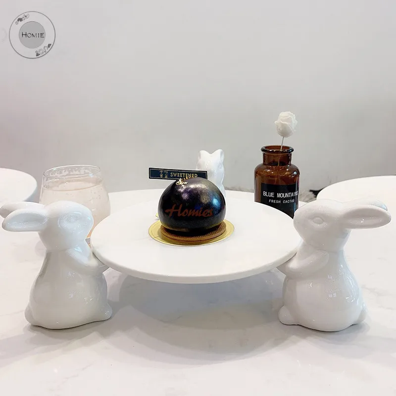 

Chinaware Ceramic dish tableware porcelain plates decorative dinner plates Rabbit marble cake plate sets Bunny pottery dishes